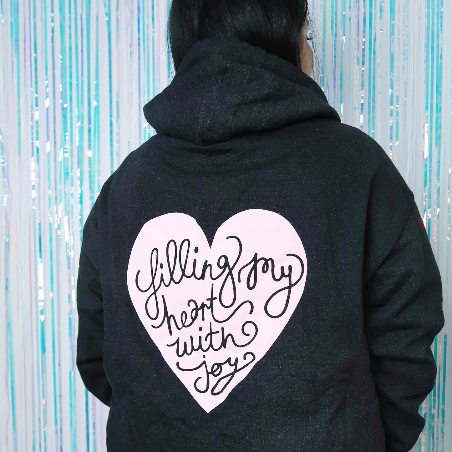 filling my heart with joy zip-up hoodie - black marl