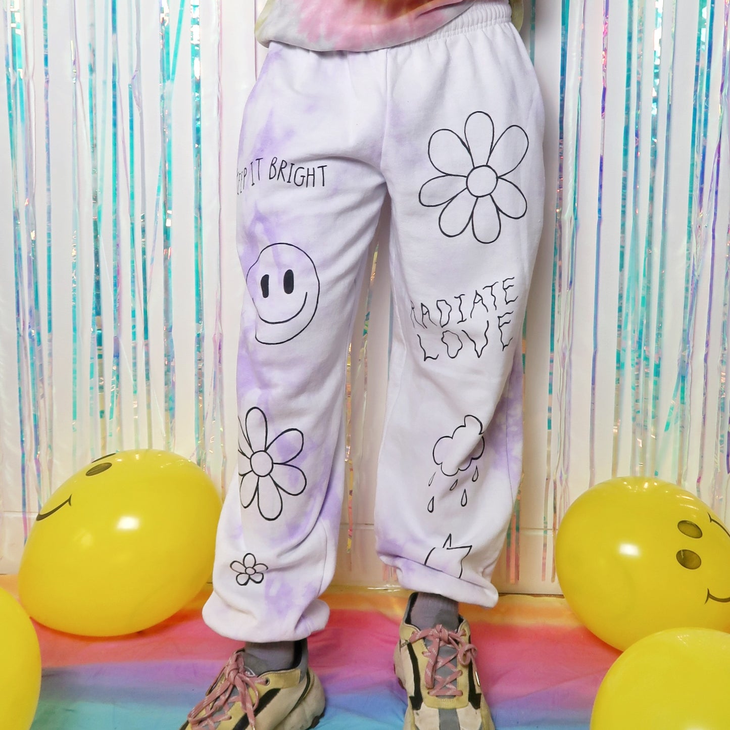 hippie heart tie dye lounge pants - lilac