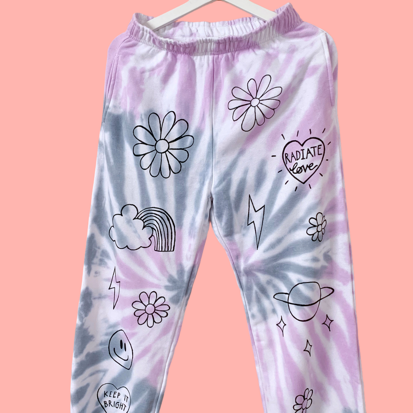 hippie heart tie dye lounge pants - lilac & blue