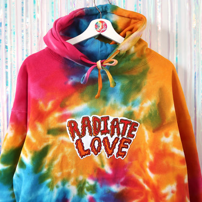 radiate love embroidered hoodie - tie dye