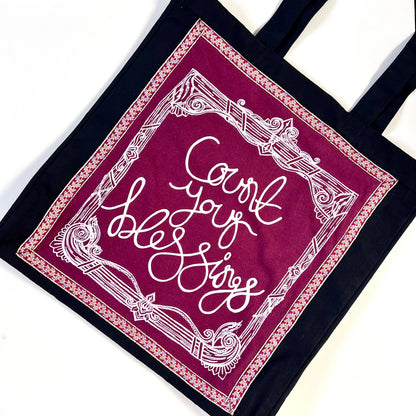 count your blessings tote bag - burgundy