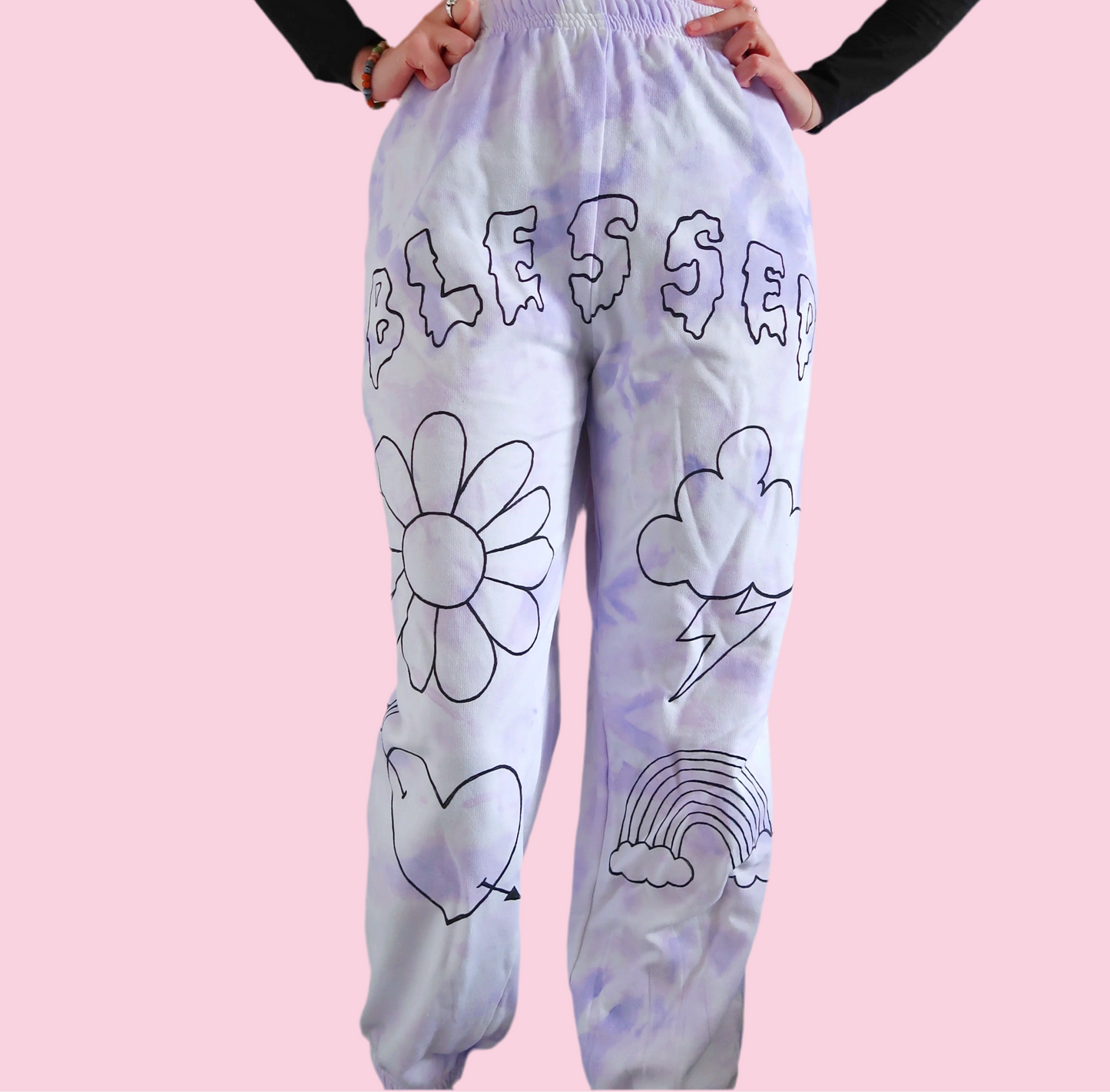 hippie heart tie dye lounge pants - lilac