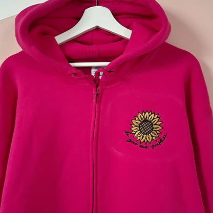 be your own sunshine embroidered zip-up hoodie - hot pink