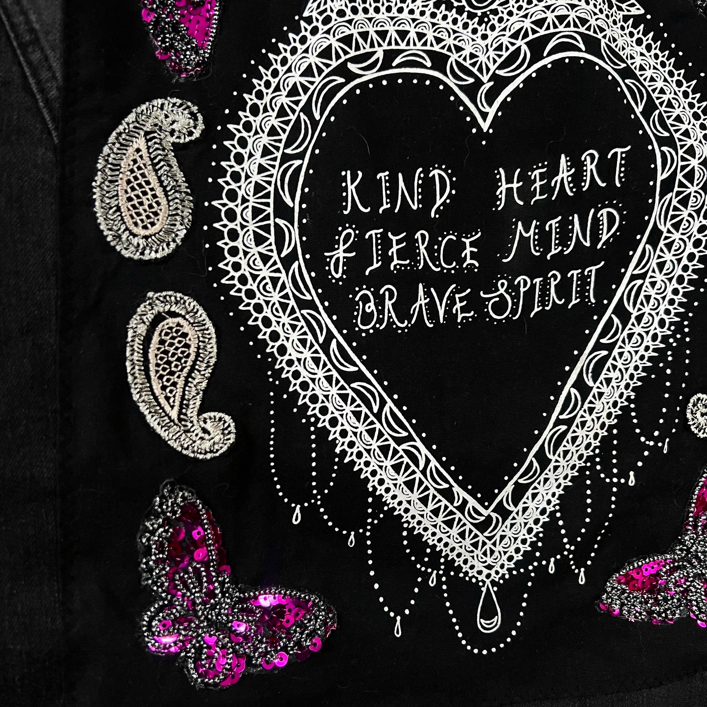 kind heart, fierce mind, brave spirit denim jacket