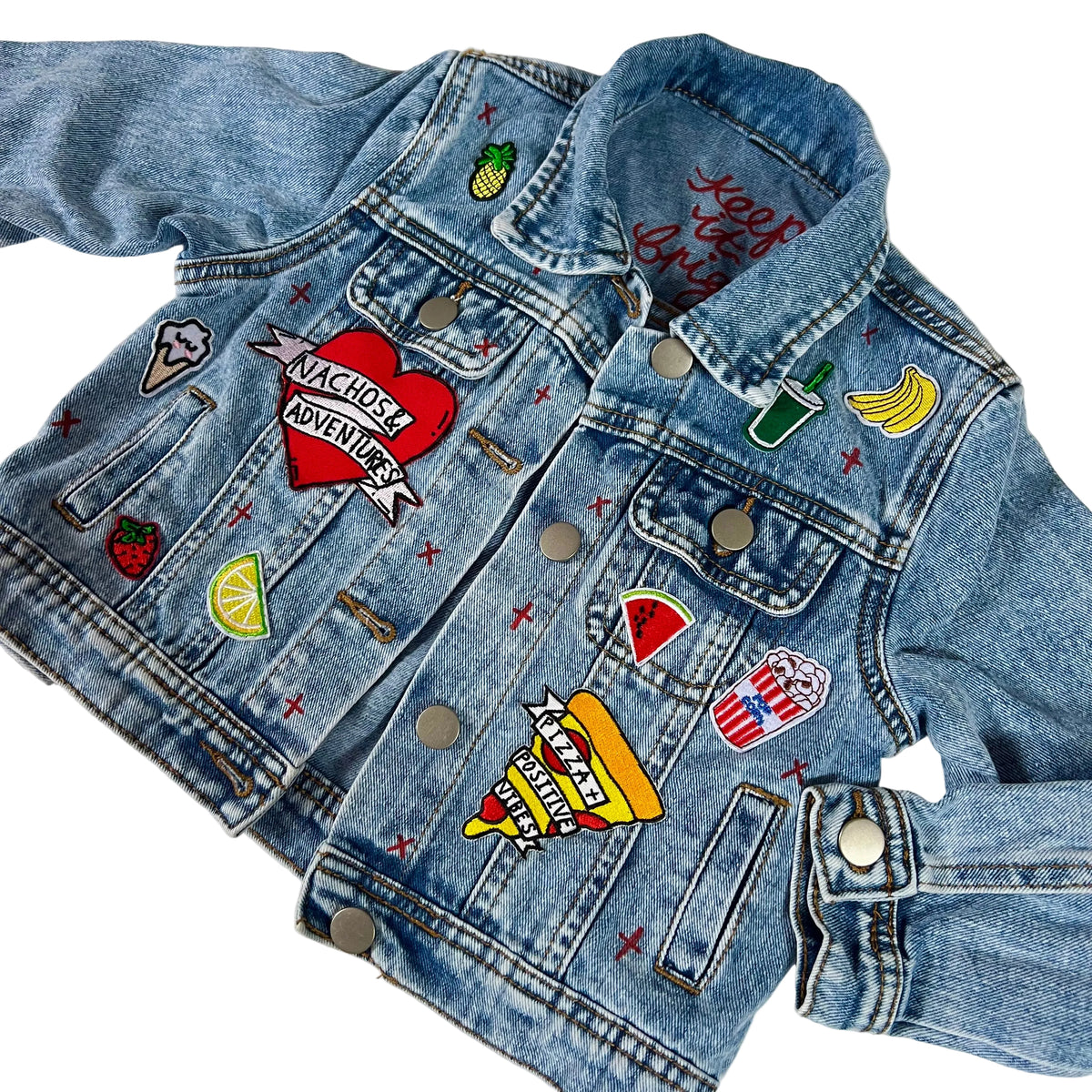 ‘snacks’ kids denim jacket