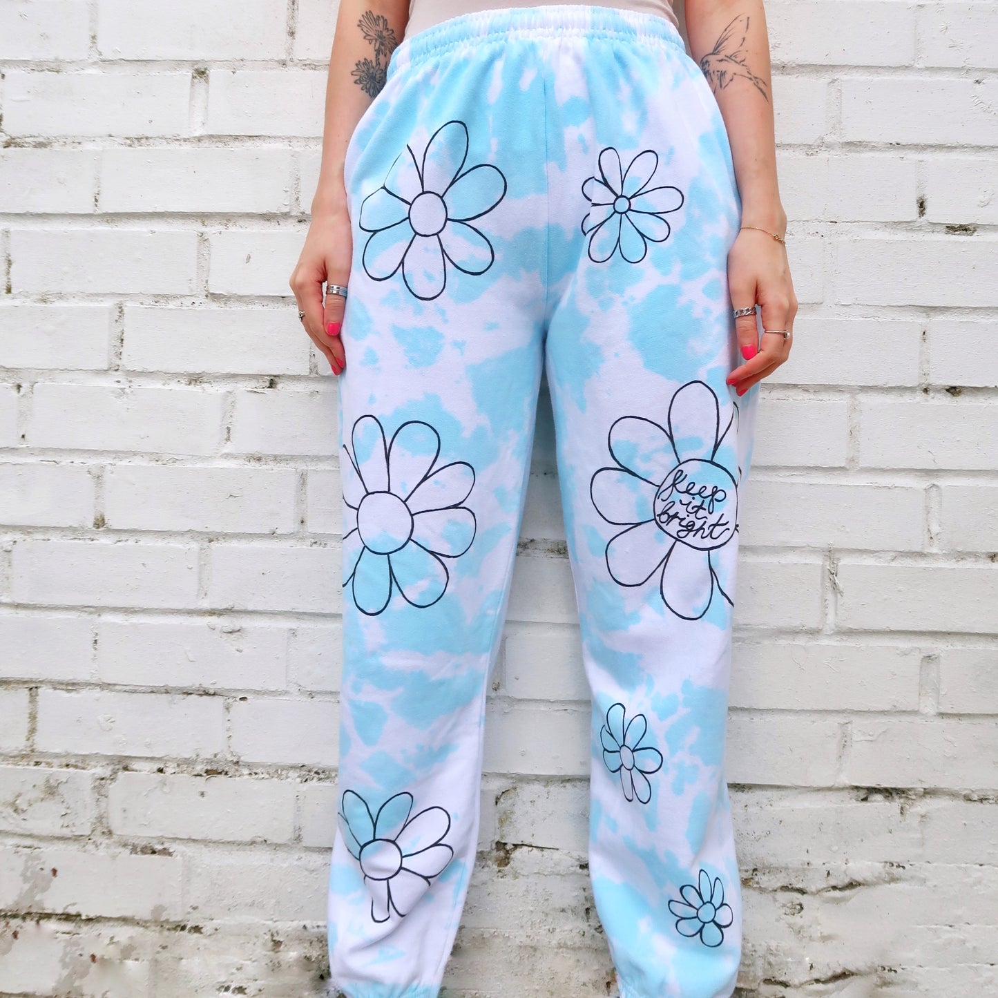 hippie heart tie dye lounge pants - blue