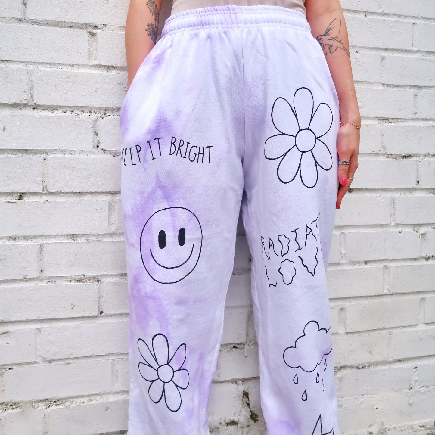 hippie heart tie dye lounge pants - lilac