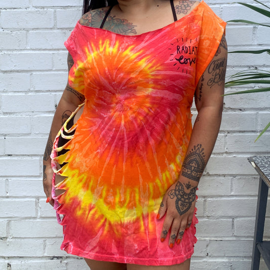 radiate love tie-dye side slash dress