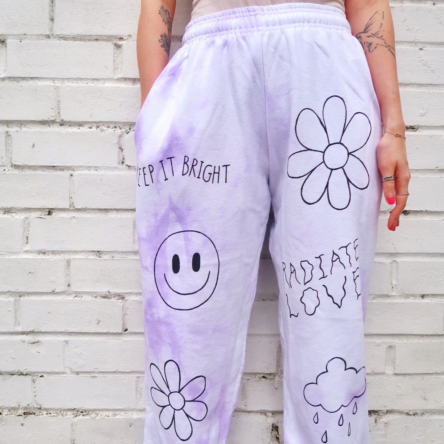 hippie heart tie dye lounge pants - lilac