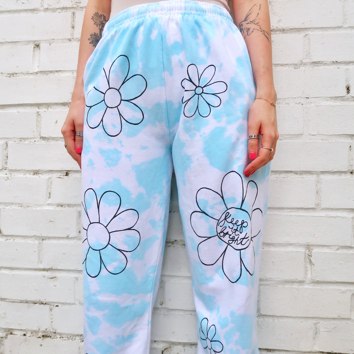 hippie heart tie dye lounge pants - blue