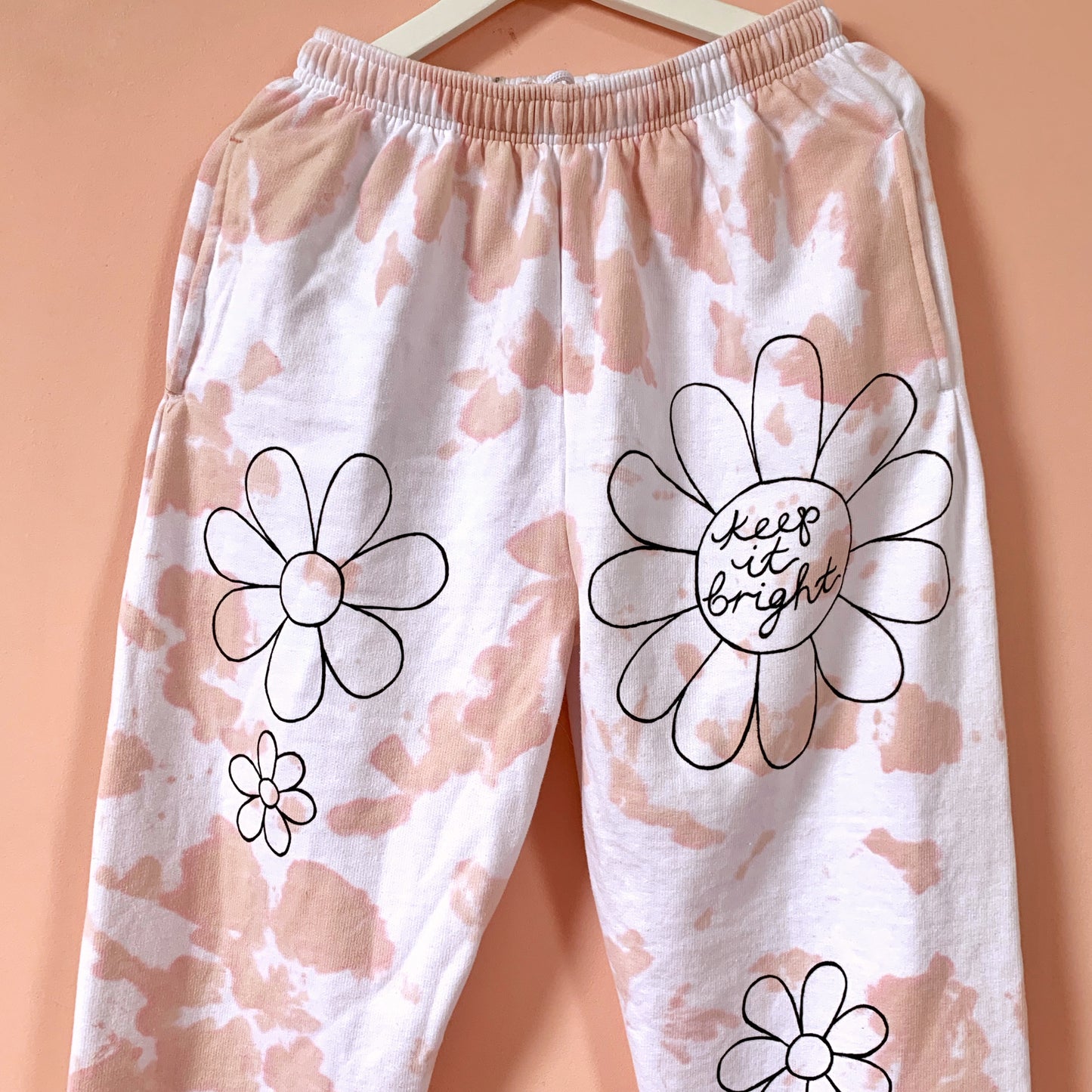 hippie heart tie dye lounge pants / joggers - peach