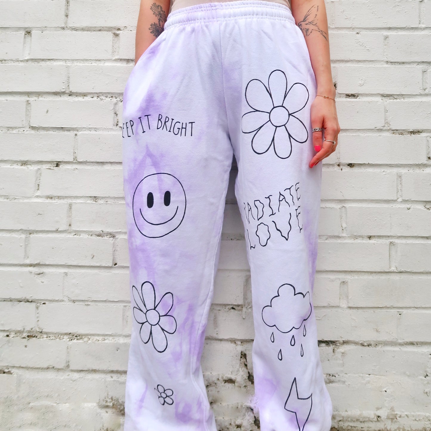 hippie heart tie dye lounge pants - lilac