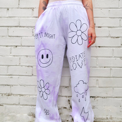 hippie heart tie dye lounge pants - lilac