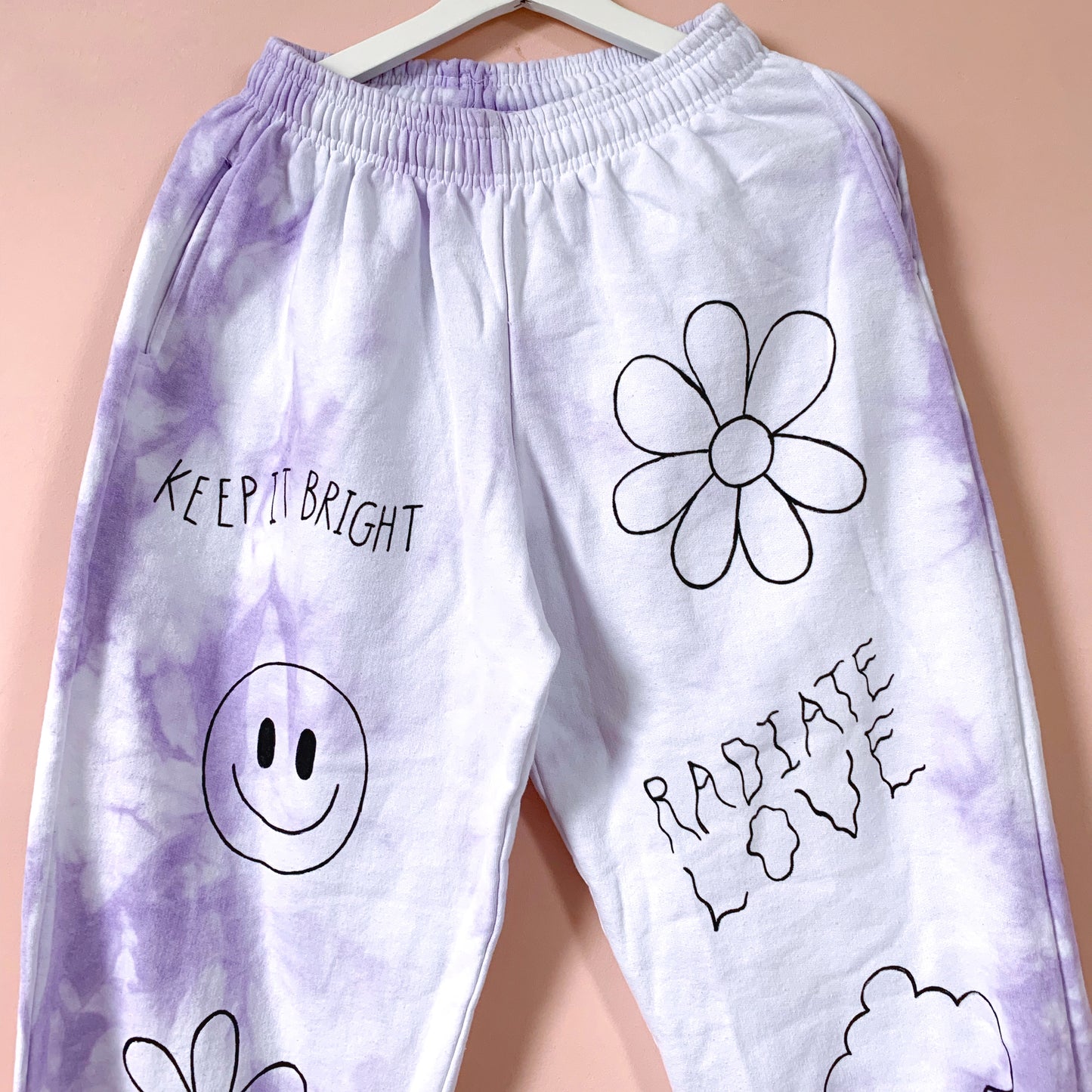 hippie heart tie dye lounge pants - lilac