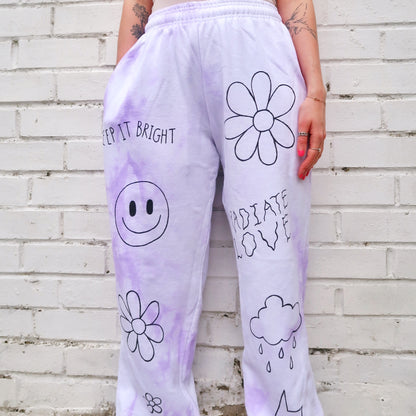 hippie heart tie dye lounge pants - lilac