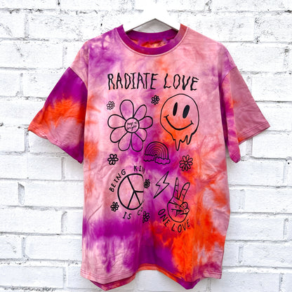 hippie heart tie-dye t-shirt - sunset