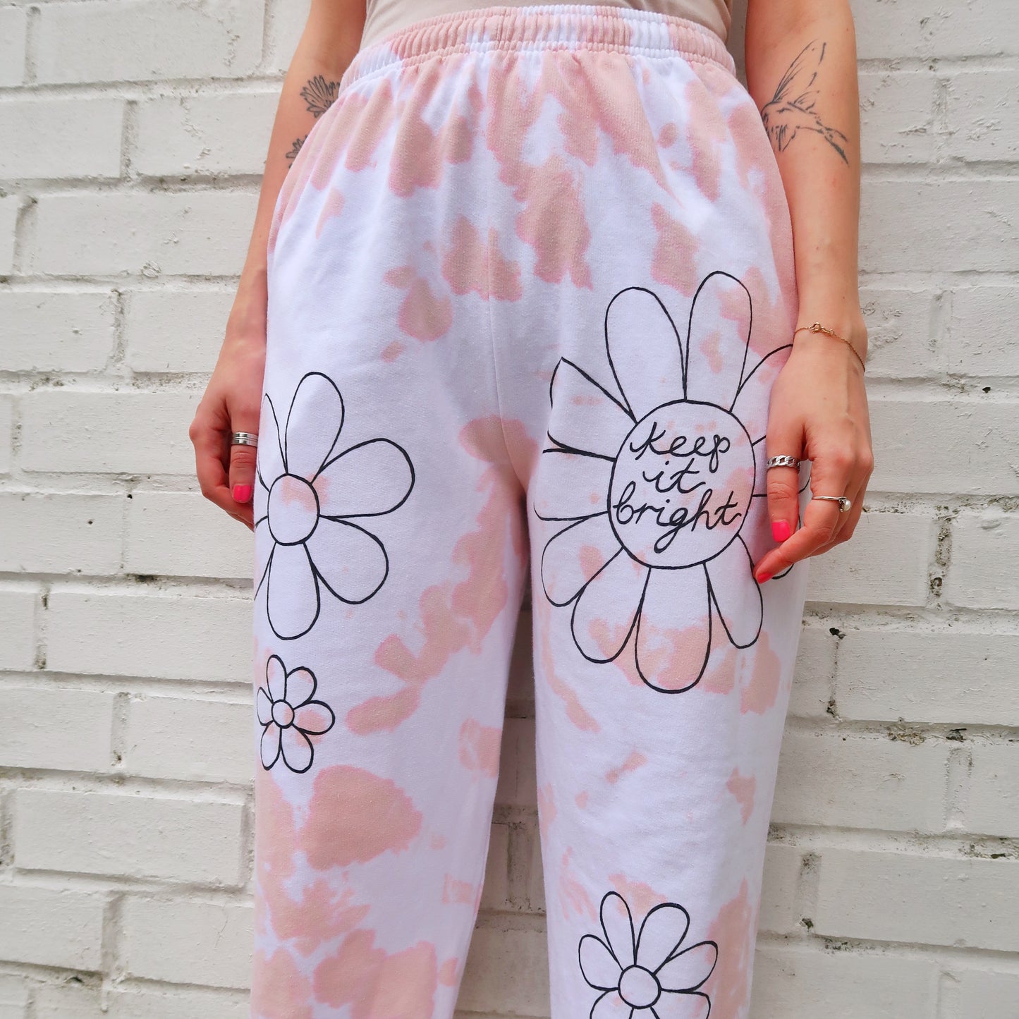 hippie heart tie dye lounge pants / joggers - peach