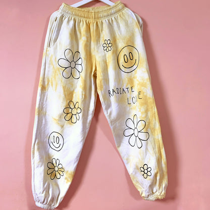 hippie heart tie dye lounge pants / joggers - yellow
