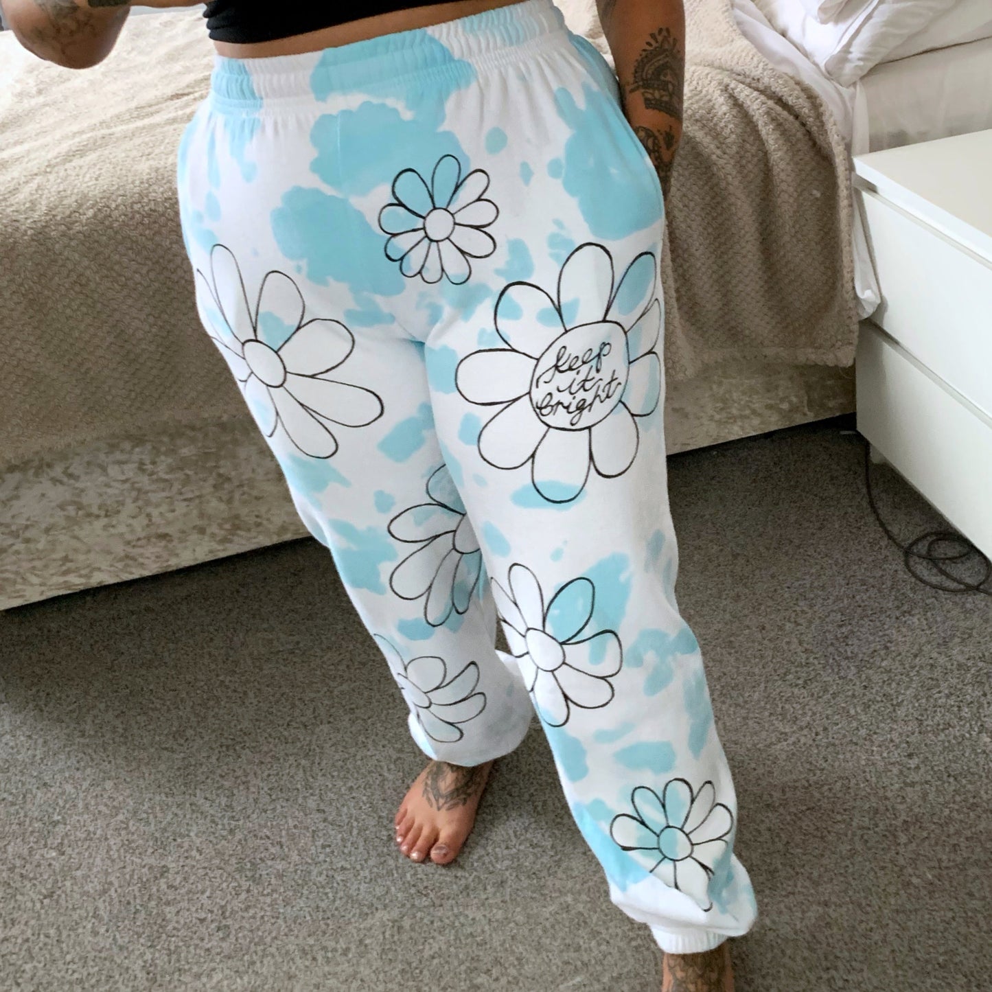 hippie heart tie dye lounge pants / joggers - blue