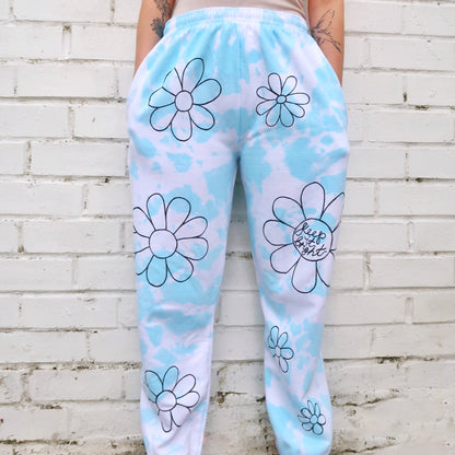 hippie heart tie dye lounge pants - blue
