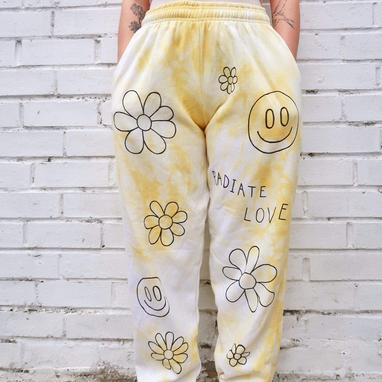 hippie heart tie dye lounge pants - yellow