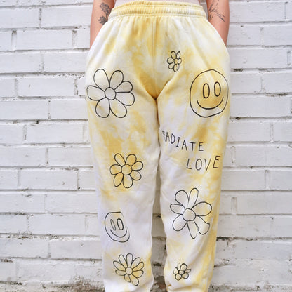 hippie heart tie dye lounge pants - yellow