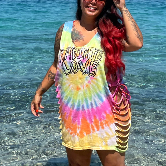 radiate love tie-dye side slash top - pastel mix