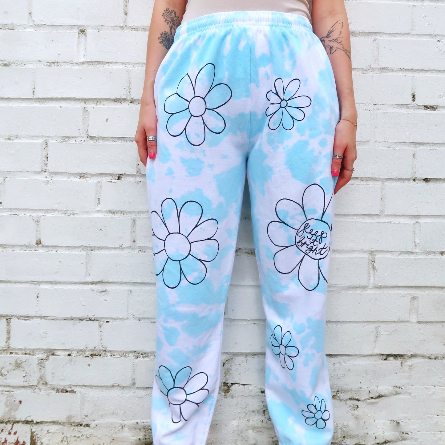 hippie heart tie dye lounge pants - blue