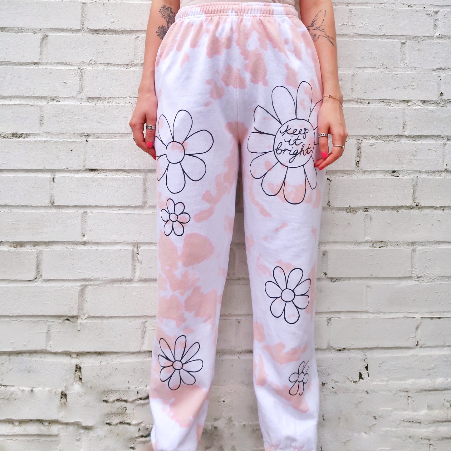 hippie heart tie dye lounge pants / joggers - peach