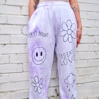 hippie heart tie dye lounge pants / joggers - lilac