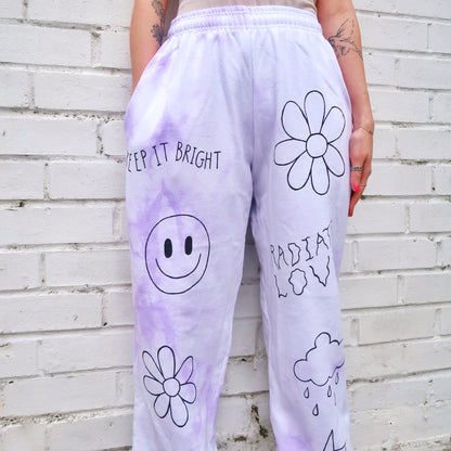 hippie heart tie dye lounge pants - lilac