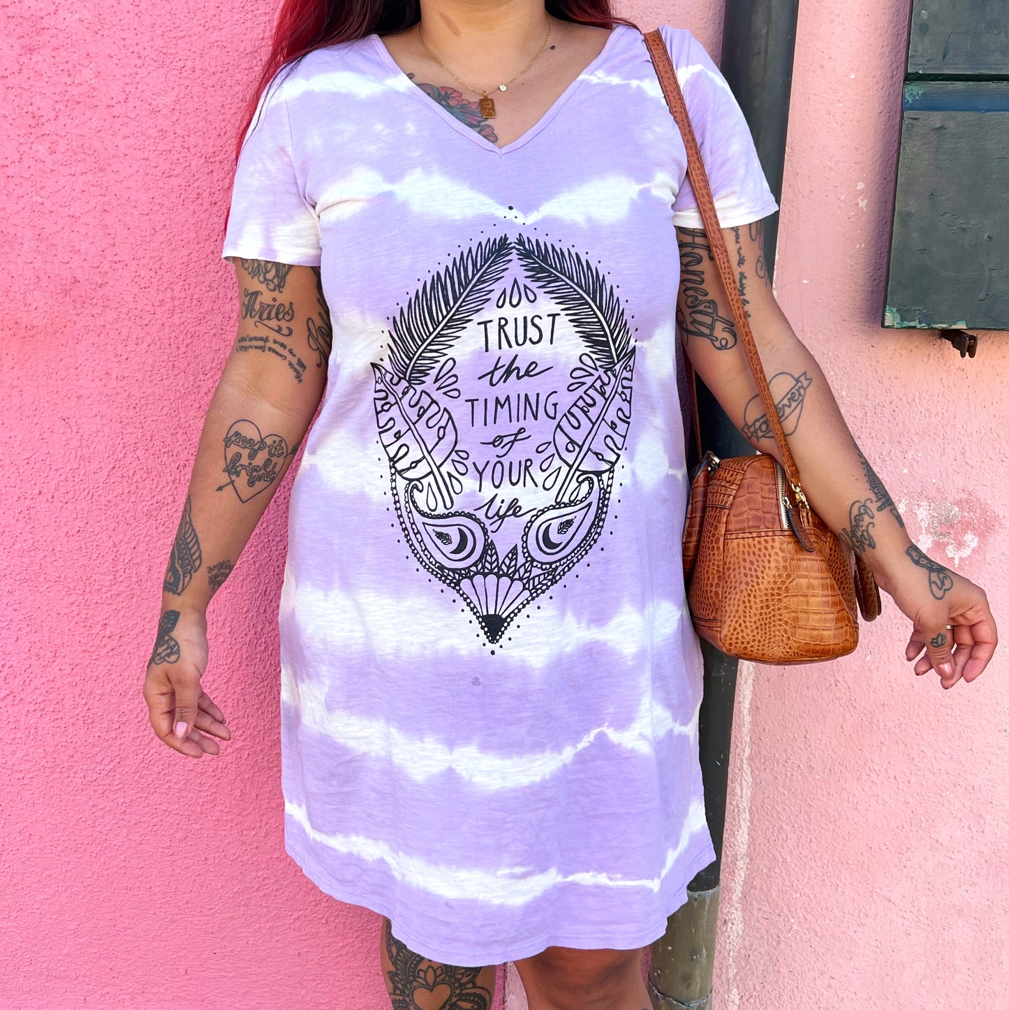 trust the timing of your life tie dye dress - lavender