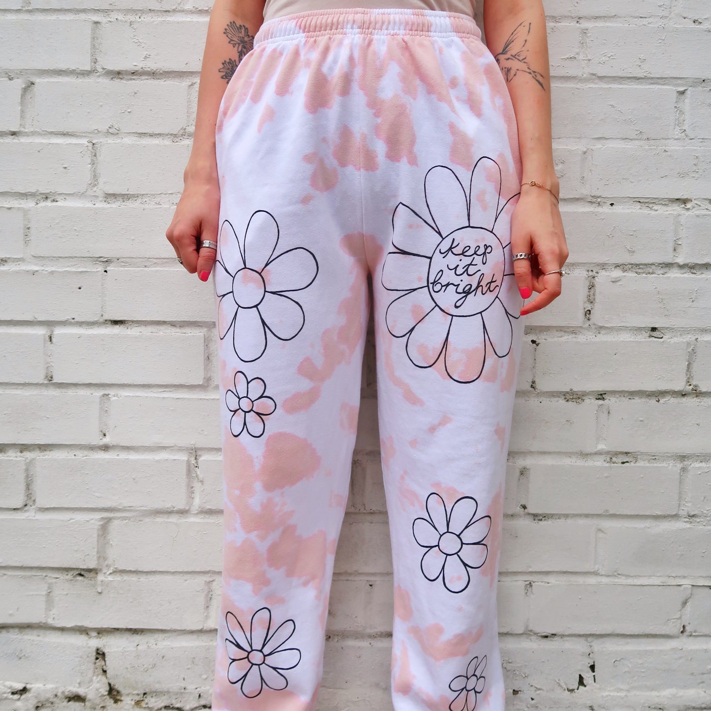 hippie heart tie dye lounge pants / joggers - peach