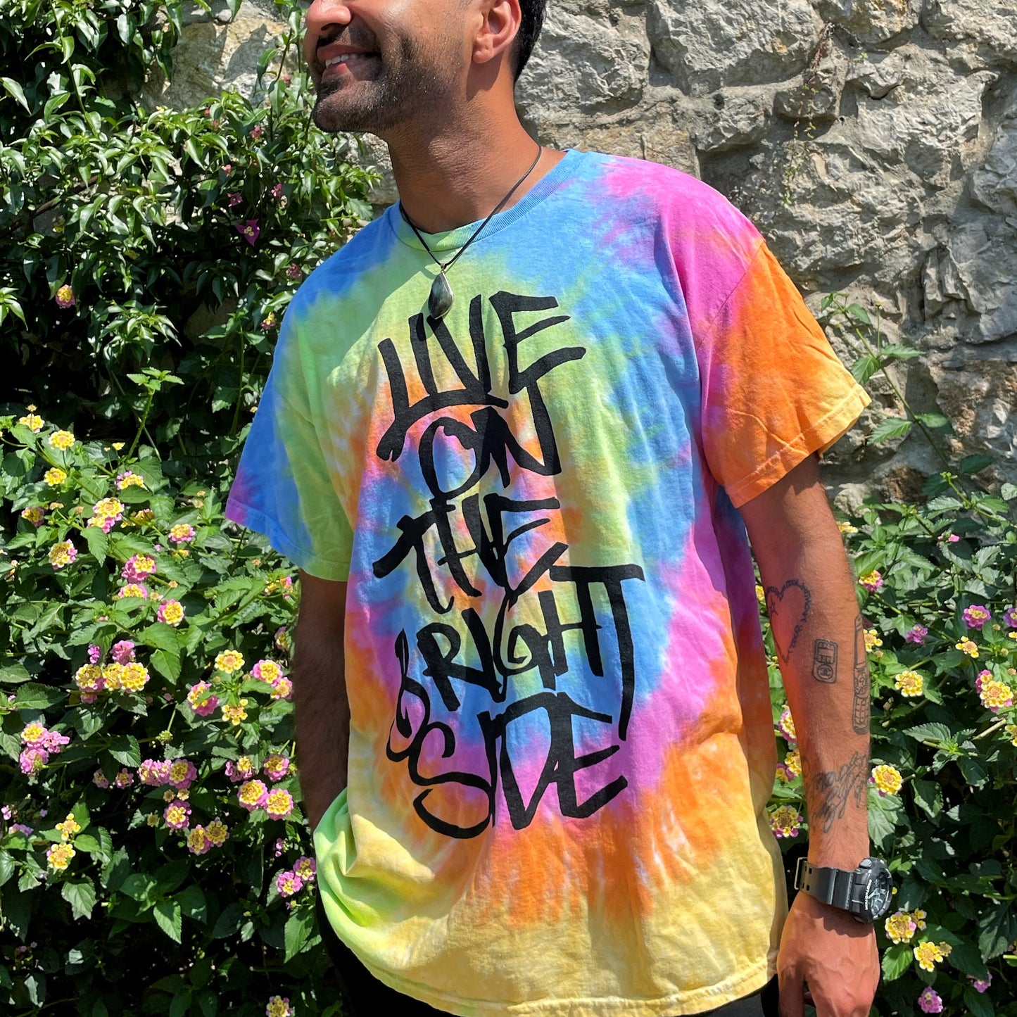 live on the bright side tie-dye t-shirt