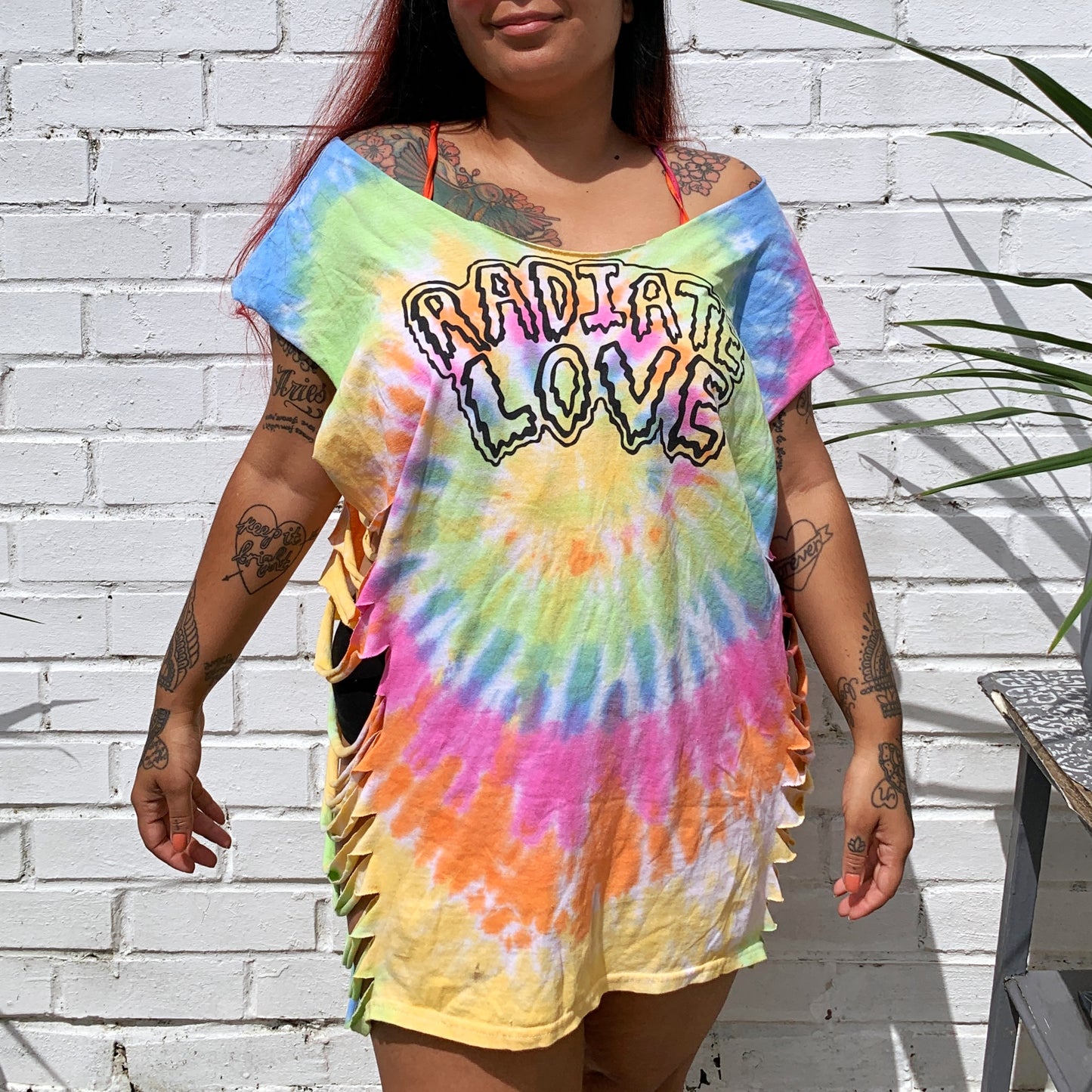 radiate love tie-dye off-shoulder top - pastel mix