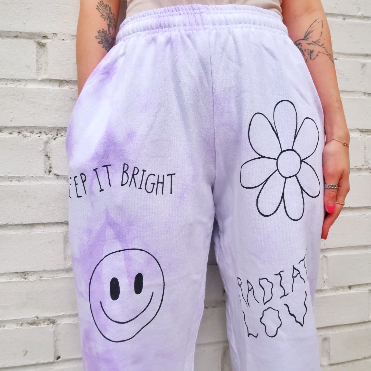 hippie heart tie dye lounge pants - lilac