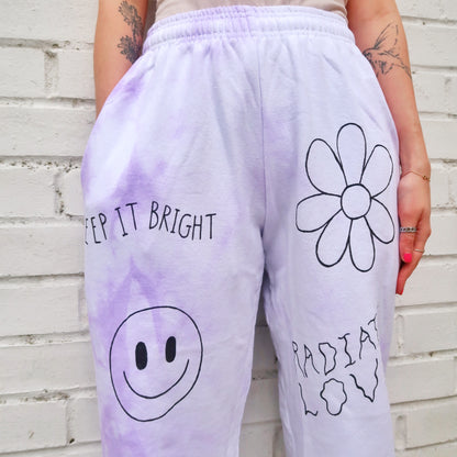 hippie heart tie dye lounge pants - lilac