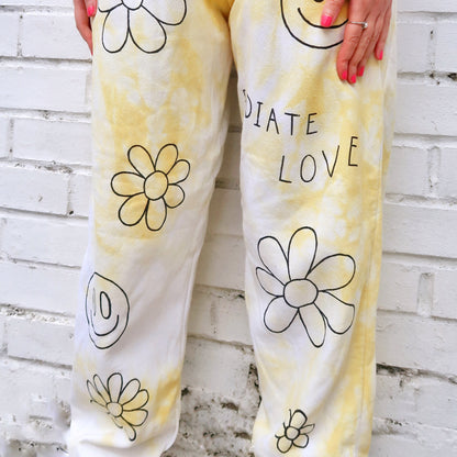 hippie heart tie dye lounge pants - yellow