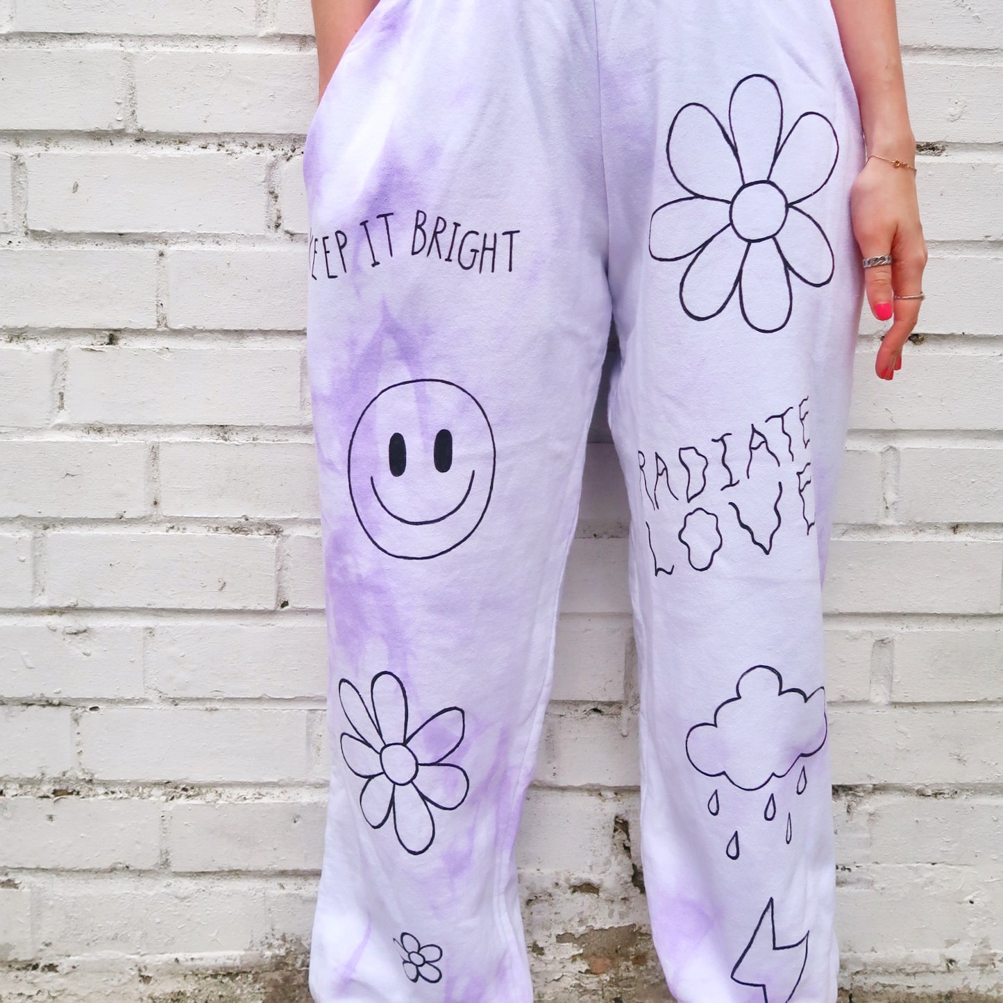 hippie heart tie dye lounge pants - lilac