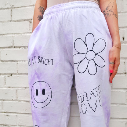 hippie heart tie dye lounge pants / joggers - lilac
