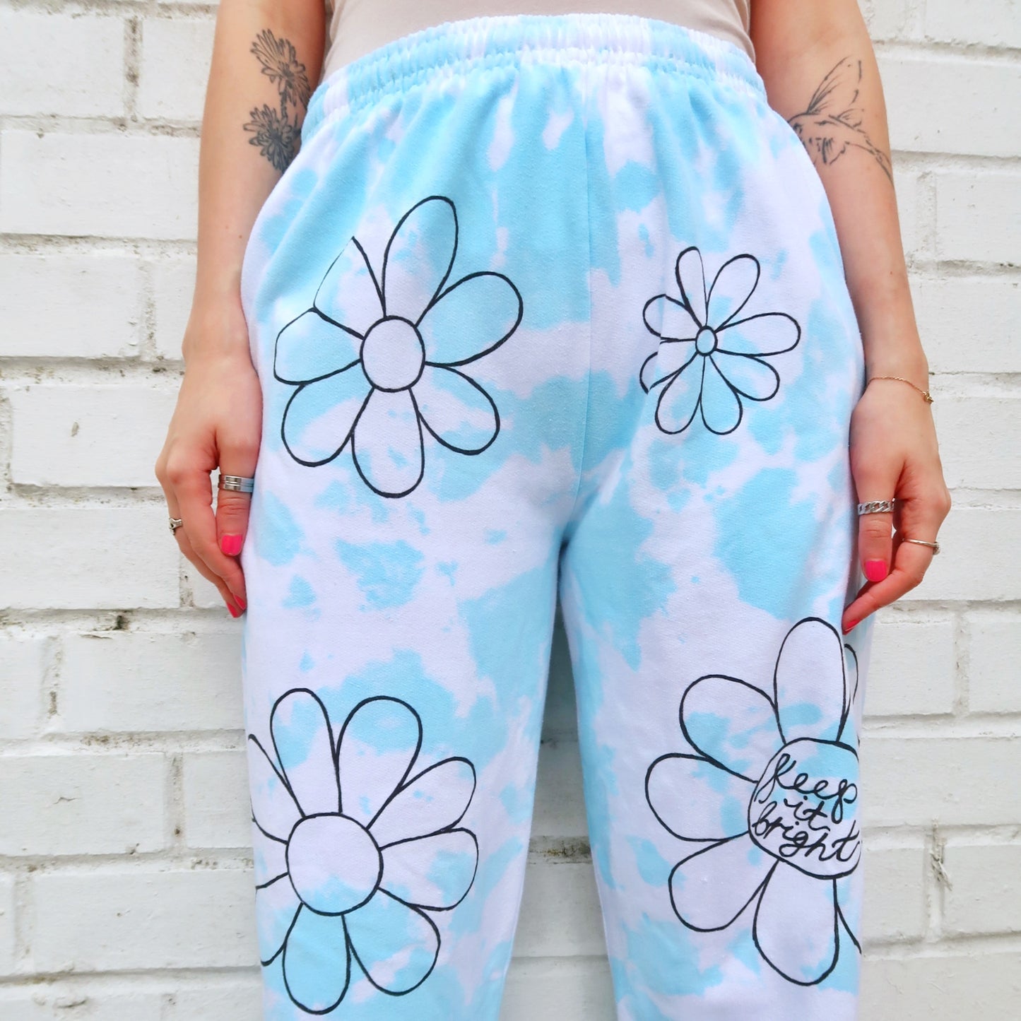 hippie heart tie dye lounge pants - blue