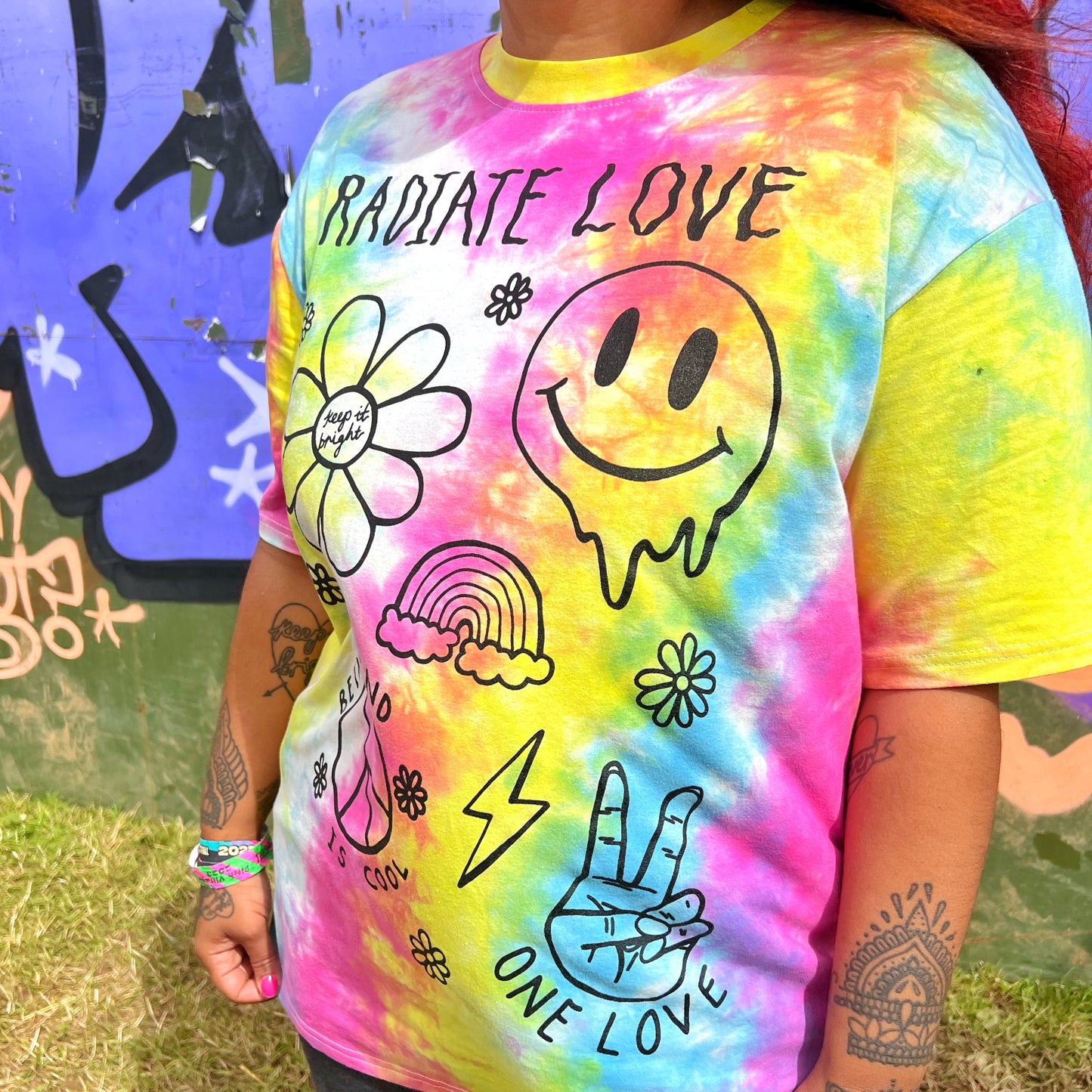 hippie heart tie-dye t-shirt - bright