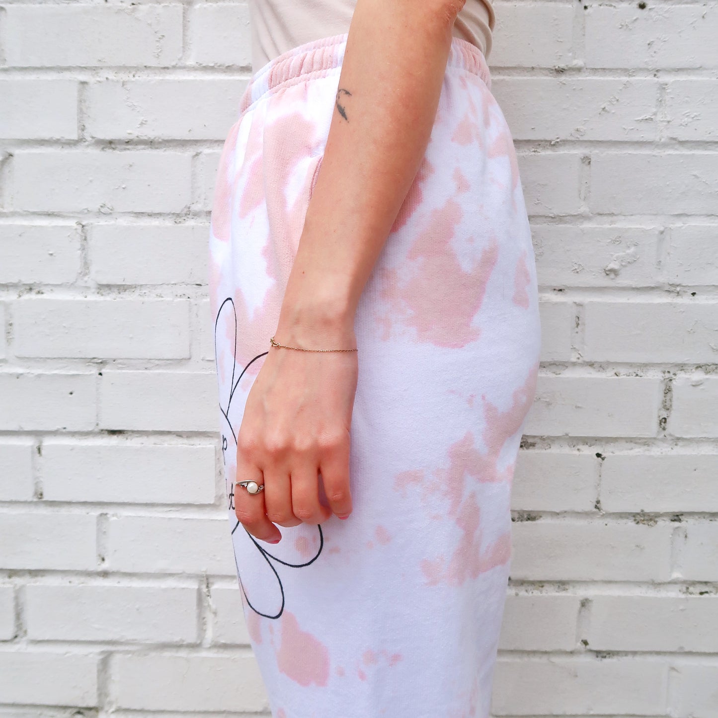 hippie heart tie dye lounge pants / joggers - peach