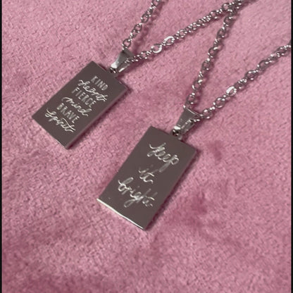 kind heart fierce mind brave spirit double-sided necklace - silver