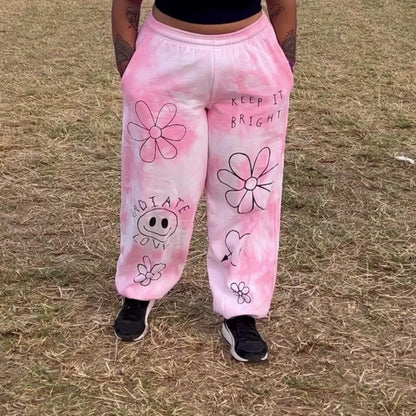 hippie heart tie dye lounge pants - pink