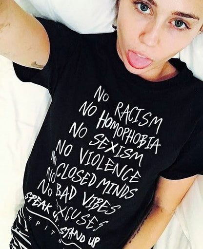 no racism no homophobia stand up t-shirt shirt worn by miley cyrus
