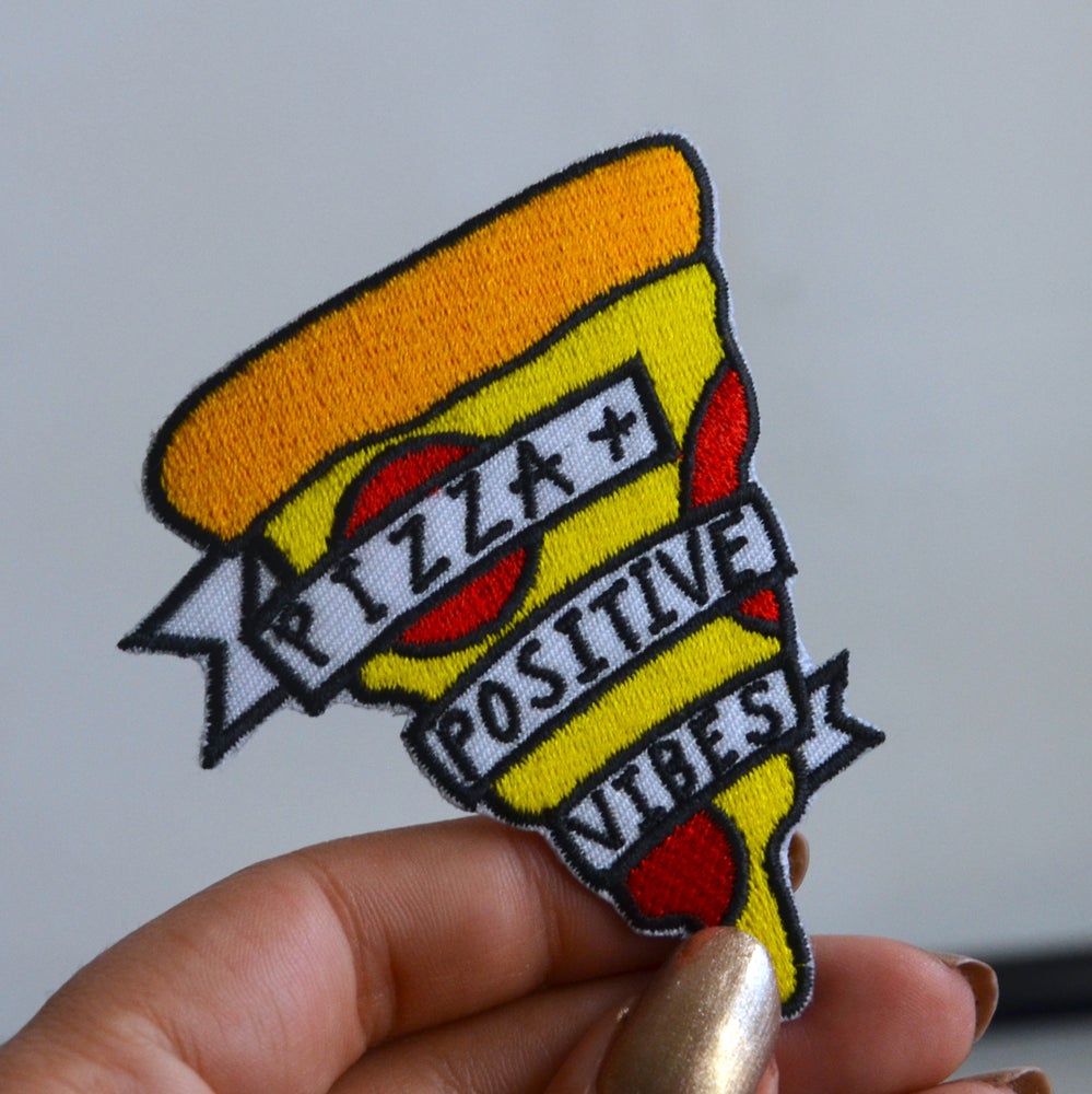 pizza + positive vibes iron-on patch
