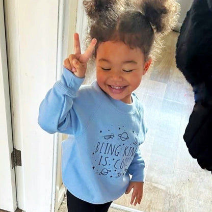 kids being kind is cool crop sweatshirt - blue