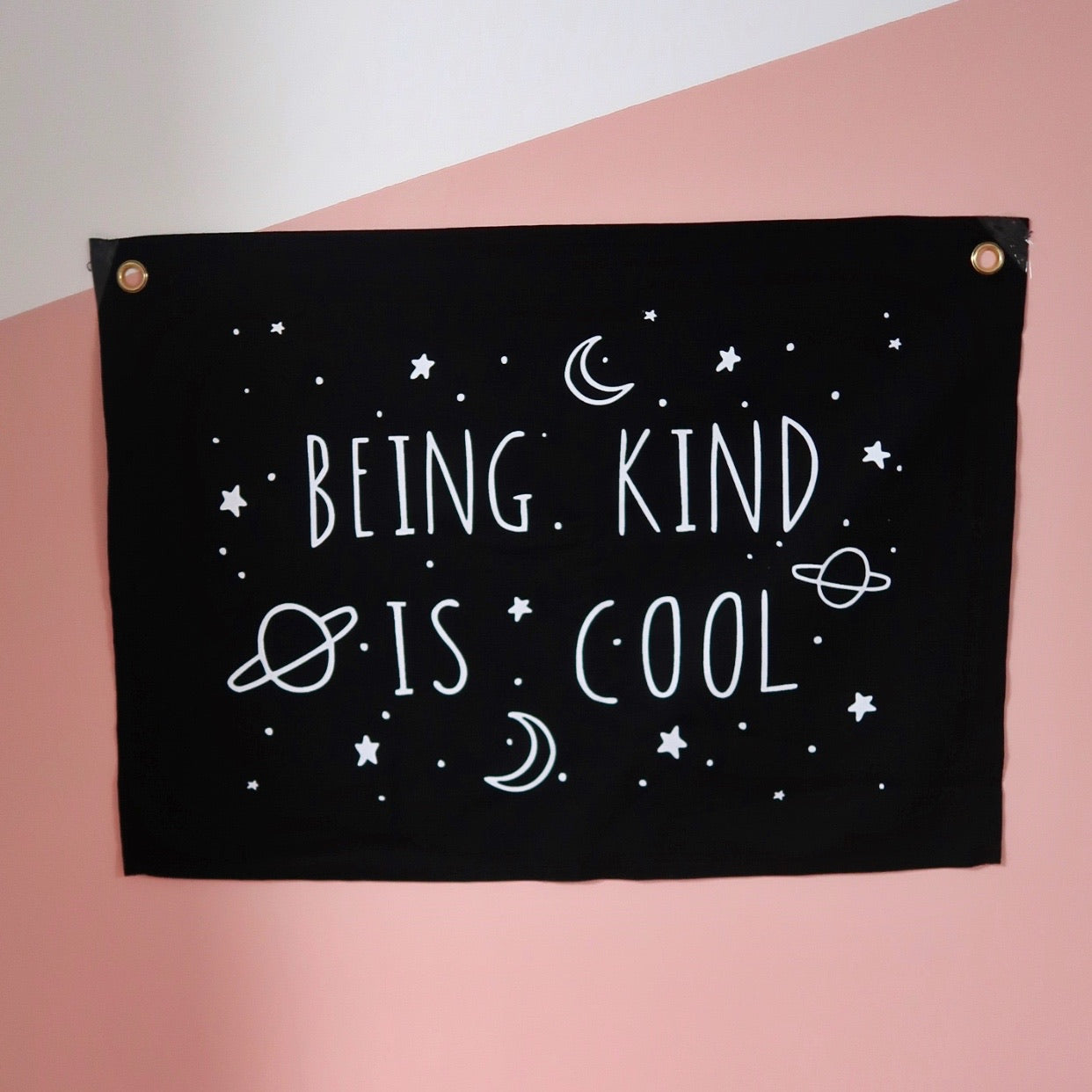 being kind is cool horizontal wall hanging - black