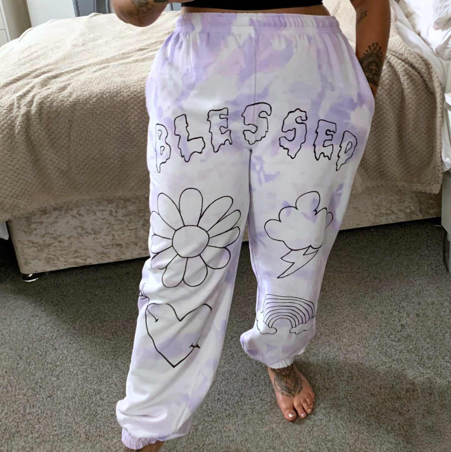 hippie heart tie dye lounge pants - lilac